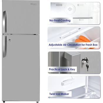 Super General 410 Liters Gross Double Door Refrigerator-Freezer, Inox, Sgr-410-L, 1 Year Warranty