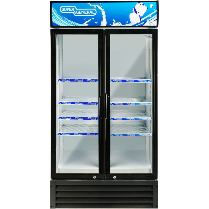 Super General 800 Liter Gross Double-Door Chiller, Upright Beverage-Showcase, Energy-Saving, Low-Noise, White/Black, SGSC-818-IF, 94 X 58.5 X 206 Cm, 1 Year Warranty
