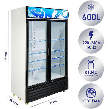 Super General 800 Liter Gross Double-Door Chiller, Upright Beverage-Showcase, Energy-Saving, Low-Noise, White/Black, SGSC-818-IF, 94 X 58.5 X 206 Cm, 1 Year Warranty