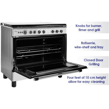 Super General Freestanding Gas-Cooker 5-Burner Full-Safety, Silver, SGC-901-FS, 1 Year Warranty