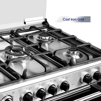 Super General Freestanding Gas-Cooker 5-Burner Full-Safety, Silver, SGC-901-FS, 1 Year Warranty