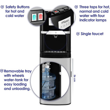 Super General Hot And Cold Water Dispenser, Bottom-Loading Water-Cooler, Instant-Hot-Water, 3 Taps, SGL-2020-Bm, Black/Silver, 34 X 35 X 107 Cm, 1 Year Warranty
