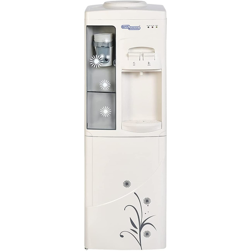 Super General Hot And Cold Water Dispenser, Water-Cooler With Cabinet And Cup-Holder, Instant-Hot-Water, 2 Taps, Sgl-1171, White/Grey, 31.2 X 32.5 X 96 Cm, 1 Year Warranty