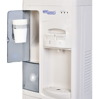 Super General Hot And Cold Water Dispenser, Water-Cooler With Cabinet And Cup-Holder, Instant-Hot-Water, 2 Taps, Sgl-1171, White/Grey, 31.2 X 32.5 X 96 Cm, 1 Year Warranty