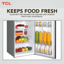 TCL 256 Liters Double Door Top Mount Refrigerator, Large Crisper Drawer With Humidity Control - Silver (P256TMS)