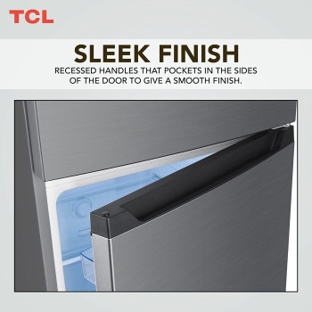 TCL 256 Liters Double Door Top Mount Refrigerator, Large Crisper Drawer With Humidity Control - Silver (P256TMS)