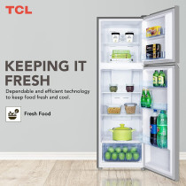 TCL 324 Liters Double Door Top Mount Refrigerator, Large Crisper Drawer With Humidity Control, Inox, P324TMN