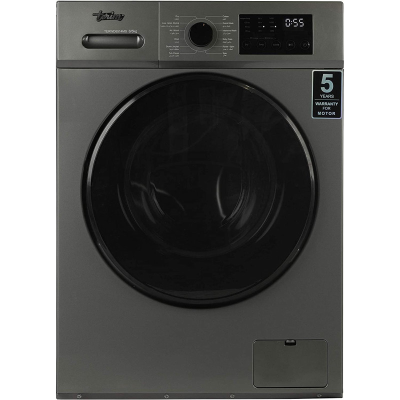 Terim 8/5 Kg Fully Automatic Washer Dryer, Dark Silver, TERWD8514MS, Min 1 Year Manufacturer Warranty