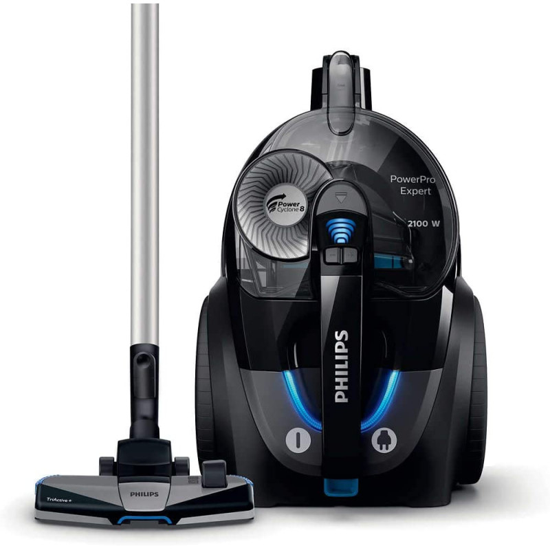 Philips Powerpro Expert Bagless, Deep Black Fc9732/61: 2100W, 420W Suction Power, Powercyclone 8, 2L Dust Capacity, Allergy Filter, Triactive+ Nozzle, Crevice Tool, Active Lock,2 Years Warranty