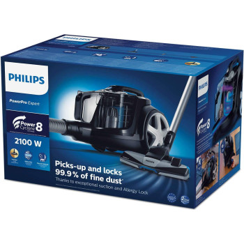Philips Powerpro Expert Bagless, Deep Black Fc9732/61: 2100W, 420W Suction Power, Powercyclone 8, 2L Dust Capacity, Allergy Filter, Triactive+ Nozzle, Crevice Tool, Active Lock,2 Years Warranty