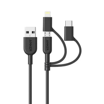 Anker 3-In-1 Power Line II Data Cable 3ft Black