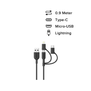 Anker 3-In-1 Power Line II Data Cable 3ft Black