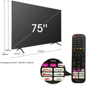 Hisense 75 inch 75A6GE UHD SMART TV 2021 HDR 10HLG, Wifi2.4GHZ, Bluetooth5.0 DLNA HDCP Version H.265 decoder
