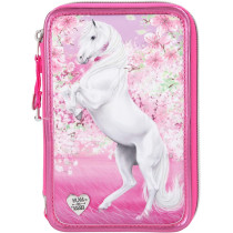 Depesche 411424 Filled Pencil case in Miss Melody Cherry Blossom Design, Approx. 7 x 14 x 20 cm, with 3 compartments and pens by Lyra, Ruler, Scissors, Glue and a Secret Pocket, Pink