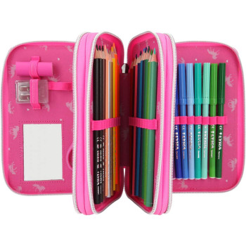 Depesche 411424 Filled Pencil case in Miss Melody Cherry Blossom Design, Approx. 7 x 14 x 20 cm, with 3 compartments and pens by Lyra, Ruler, Scissors, Glue and a Secret Pocket, Pink