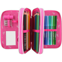 Depesche 411424 Filled Pencil case in Miss Melody Cherry Blossom Design, Approx. 7 x 14 x 20 cm, with 3 compartments and pens by Lyra, Ruler, Scissors, Glue and a Secret Pocket, Pink