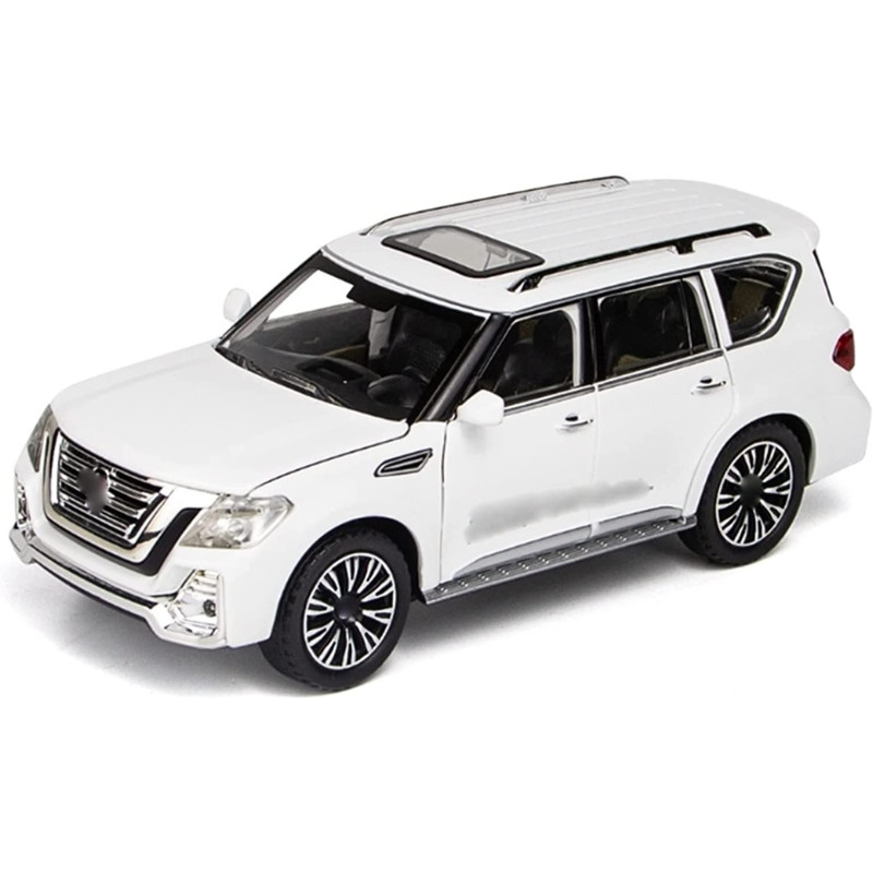 Diecast Car 1:24 For Nissan For Patrol SUV Modified Alloy Car Model Diecasts Sound Light Kids Toy Vehicles Gifts (Color : White1)