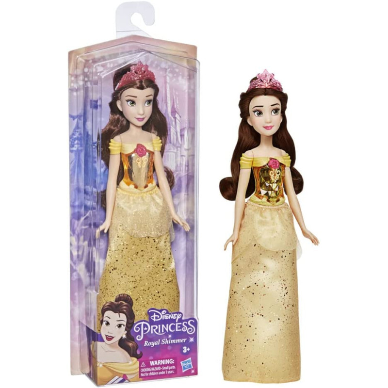DISNEY Princess Royal Shimmer Belle Doll, Fashion Doll With Skirt And Accessories, Toy For Kids Ages 3 And Up