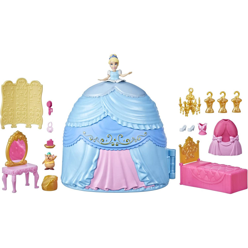 DISNEY Princess Secret Styles Cinderella Story Skirt, Playset with Doll, Furniture, and Extra Fashions, Toy for Girls 4 Years Old and Up