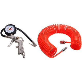 Abbasali 220PSI Car Tyre Inflator Also Deflator Pump Psi Bar Air Hose With Air Pressure Gauge For Auto Truck Suv Motorcycles With 10 Mtr Compressor Spring Hose