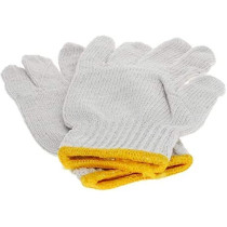 Abbasali Washable Cotton Plain SeaMLess Workwear Industrial Gloves (White With Yellow Edge)- 10 Pairs