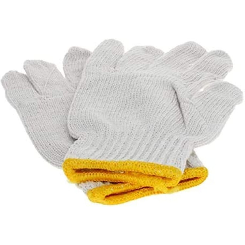 Abbasali Washable Cotton Plain SeaMLess Workwear Industrial Gloves (White With Yellow Edge)- 10 Pairs