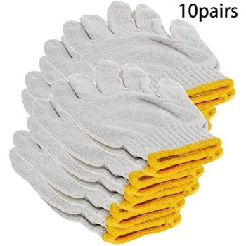 Abbasali Washable Cotton Plain SeaMLess Workwear Industrial Gloves (White With Yellow Edge)- 10 Pairs
