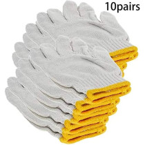 Abbasali Washable Cotton Plain SeaMLess Workwear Industrial Gloves (White With Yellow Edge)- 10 Pairs
