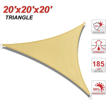 ABCCANOPY Sun Shade Sail, 20'X20'X20' Uv Block Canopy Sun Awning For Patio, Deck, Backyard (Beige)