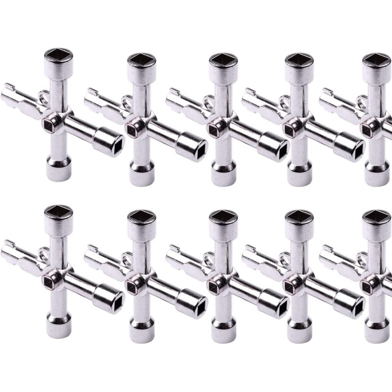 ATOPLEE 10Pcs 4-Way Multi-Functional Utilities Key, Stainless Steel Triangle/Square Universal Cross Triangle Key For Train Electrical Elevator Cabinet Valve Opening