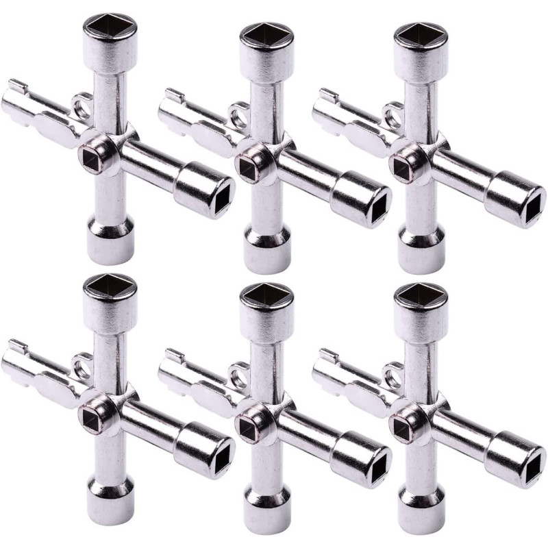 ATOPLEE 6Pcs 4-Way Multi-Functional Utilities Key, Stainless Steel Triangle/Square Universal Cross Triangle Key For Train Electrical Elevator Cabinet Valve Opening