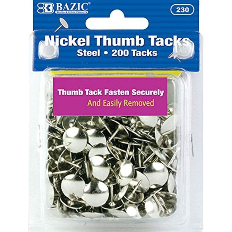 Bazic Silver Thumb Tacks. 200 Push Pins For Crafts And Office Organization