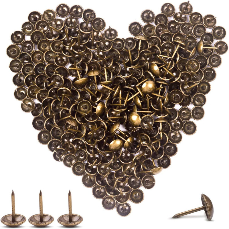 BronaGrand 100 Pieces Upholstery Nails Furniture Tacks Finish Tack Pins (Brass)