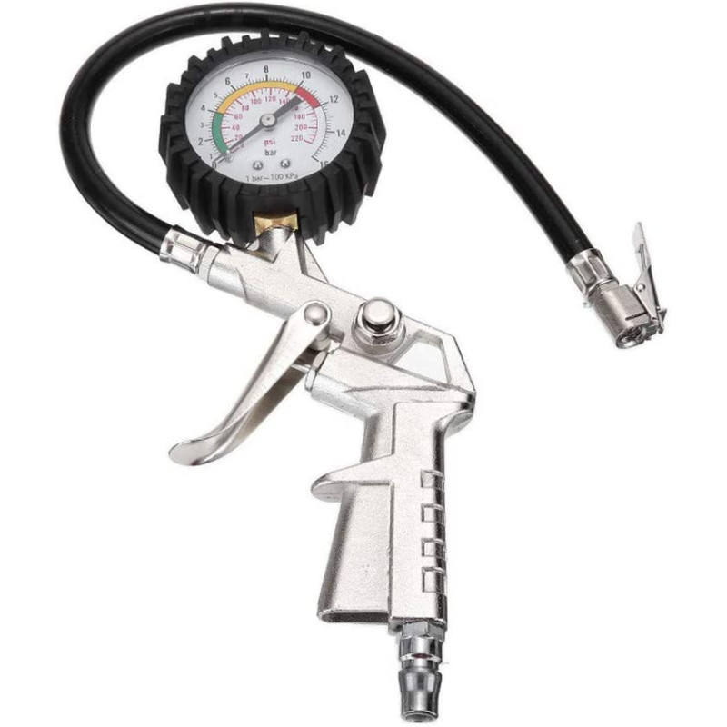 CAIDIEQUEEN 1Pc 220Psi Car Tyre Inflator Also Deflator Pump Psi Bar Air Hose With Air Pressure Gauge For Auto Truck Suv Motorcycles