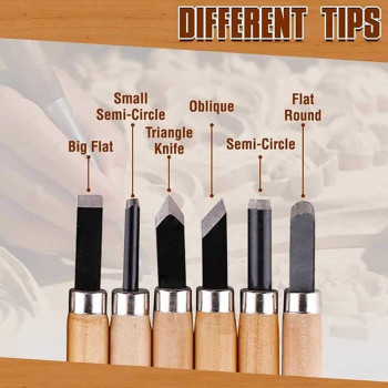 CHENGZ 6Pcs Set Wood Carving Chisels Tool Knife Woodcut Woodworking Craft Kit - Multicolor