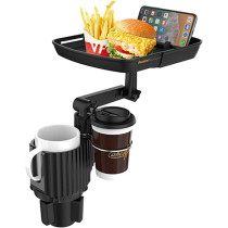 2 in 1 Multifunctional Car Cup Drink Holder, Expander Adjustable Detachable Food Tray, can extend to 9.4x8.3 inch, with flexible silicone phone slot