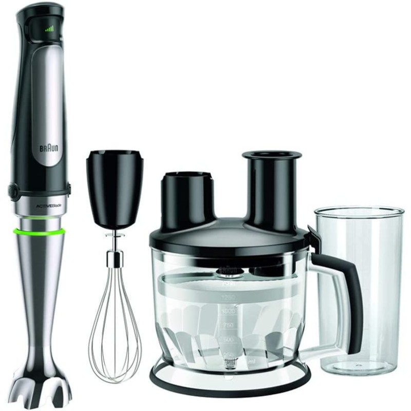 Braun Hand Blender Multiquick 7 1000W With 600Ml Bpa-Free Beaker, 1.5L Food Processor, Mq 7075X Black