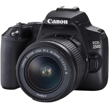 Canon Eos 250D Dslr Camera, With Efs 18 55 Dc Iii Lens 24.1 Mp, Aps C Sensor, 5 Fps, Vari Angle Touchscreen, 4K Movies, Wi Fi, Bluetooth, Black, 3454C003, 18-55 