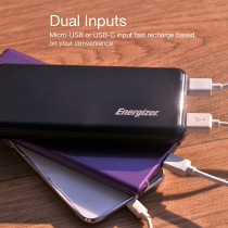 Energizer 10000 Mah Fast Charging Power Bank, Power Delivery, Qualcomm Quick Charge, Triple Outputs 2 Smart Usb And Type C, Dual Inputs Type C And Micro Usb, Black, Ue10052Pq_Bk