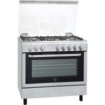 Hoover 90X60 Cm Gas Cooker, 5 Burners, Gas Oven & Grill With Rotisserie, Cast Iron Pan Support, Full Safety Freestanding Cooking Range, Silver, Fgc9060-3D