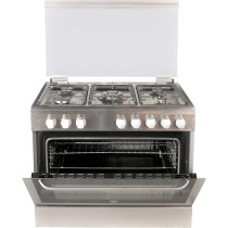 Hoover 90X60 Cm Gas Cooker, 5 Burners, Gas Oven & Grill With Rotisserie, Cast Iron Pan Support, Full Safety Freestanding Cooking Range, Silver, Fgc9060-3D