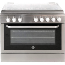 Hoover 90X60 Cm Gas Cooker, 5 Burners, Gas Oven & Grill With Rotisserie, Cast Iron Pan Support, Full Safety Freestanding Cooking Range, Silver, Fgc9060-3D