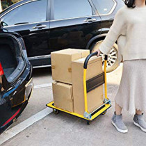 ZQY Mobile Platform Trolley Foldable Easy to Store Weight-bearing 330lb Universal Swivel Wheel Warehouse Flatbed Small Trailer Pull Cargo Truck Hand-drawn Four-wheeled Trolley