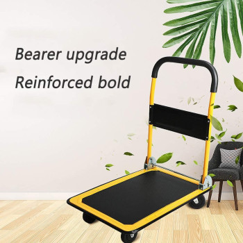 ZQY Mobile Platform Trolley Foldable Easy to Store Weight-bearing 330lb Universal Swivel Wheel Warehouse Flatbed Small Trailer Pull Cargo Truck Hand-drawn Four-wheeled Trolley