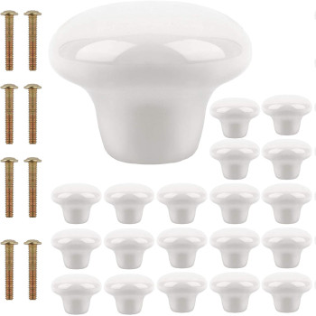ZOENHOU 20 PCS White Ceramic Cabinet Knobs, Vintage Ceramic Round Door Knobs with 20 Original Screws (0.98 Inch), Pull Door Drawer Handles for Dresser Kitchen Cupboard Bathroom Locker Home Office