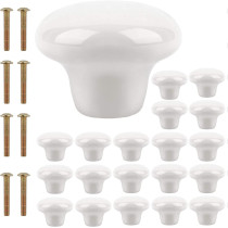 ZOENHOU 20 PCS White Ceramic Cabinet Knobs, Vintage Ceramic Round Door Knobs with 20 Original Screws (0.98 Inch), Pull Door Drawer Handles for Dresser Kitchen Cupboard Bathroom Locker Home Office