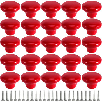 ZOENHOU 20 PCS Red Ceramic Cabinet Knobs, Vintage Ceramic Round Door Knobs with 20 Original Screws (1 Inch), Pull Door Drawer Handles for Dresser Kitchen Cupboard Bathroom Locker Home Office