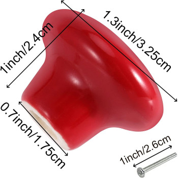 ZOENHOU 20 PCS Red Ceramic Cabinet Knobs, Vintage Ceramic Round Door Knobs with 20 Original Screws (1 Inch), Pull Door Drawer Handles for Dresser Kitchen Cupboard Bathroom Locker Home Office
