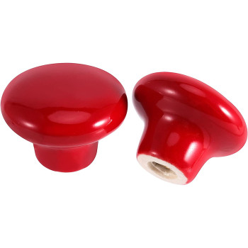 ZOENHOU 20 PCS Red Ceramic Cabinet Knobs, Vintage Ceramic Round Door Knobs with 20 Original Screws (1 Inch), Pull Door Drawer Handles for Dresser Kitchen Cupboard Bathroom Locker Home Office