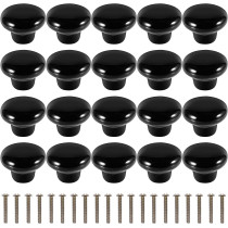 ZOENHOU 20 PCS Black Ceramic Cabinet Knobs, Vintage Ceramic Round Door Knobs with 20 Original Screws (0.98 Inch), Pull Door Drawer Handles for Dresser Kitchen Cupboard Bathroom Locker Home Office